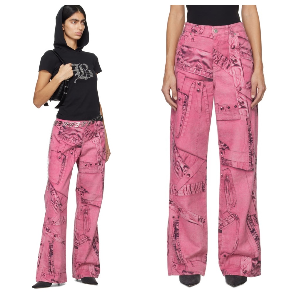 Blumarine Pink Trompe L’oeil Print Boyfriend Jeans
